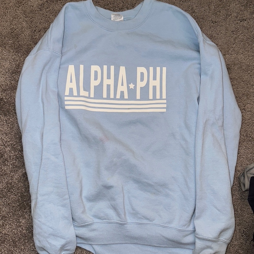 ALPHA PHI LIGHT BLUE CREW NECK. SIZE MEDIUM